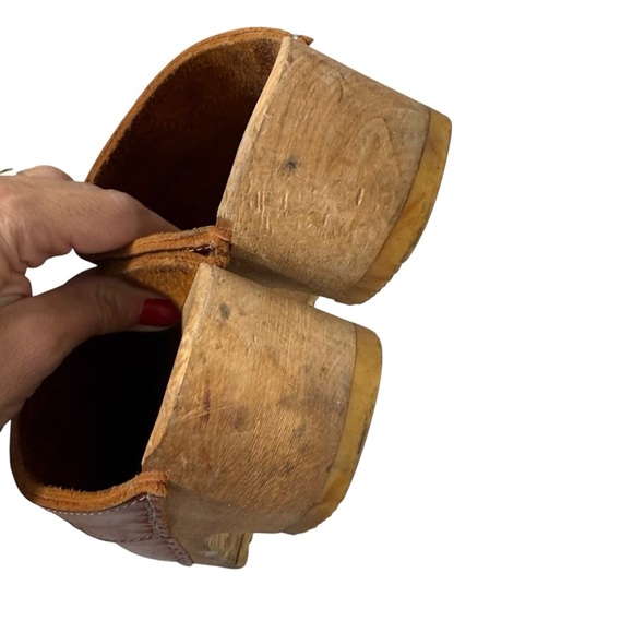 Skandals vintage brown leather wooden Swedish clogs size 37 - Picture 5 of 7